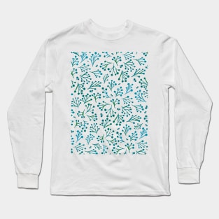 Watercolor winter flowers - blue and green Long Sleeve T-Shirt